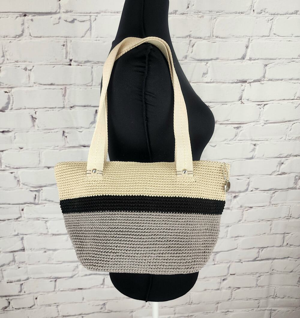 The Sak Tote LG Mendocino Hand Crocheted Double Strap Zip Top recycled material